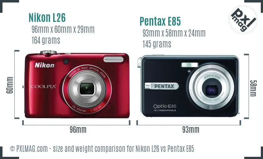 Nikon L26 vs Pentax E85 size comparison