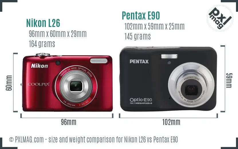 Nikon L26 vs Pentax E90 size comparison