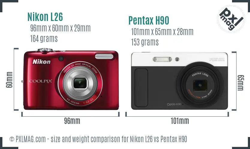 Nikon L26 vs Pentax H90 size comparison