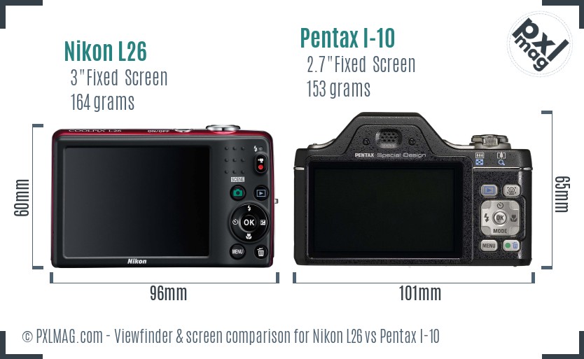 Nikon L26 vs Pentax I-10 Screen and Viewfinder comparison