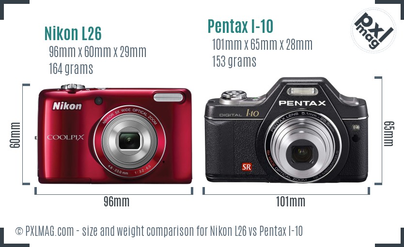 Nikon L26 vs Pentax I-10 size comparison