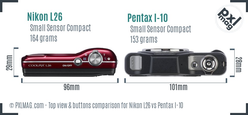 Nikon L26 vs Pentax I-10 top view buttons comparison