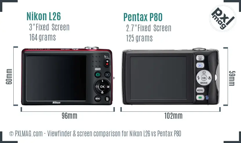 Nikon L26 vs Pentax P80 Screen and Viewfinder comparison