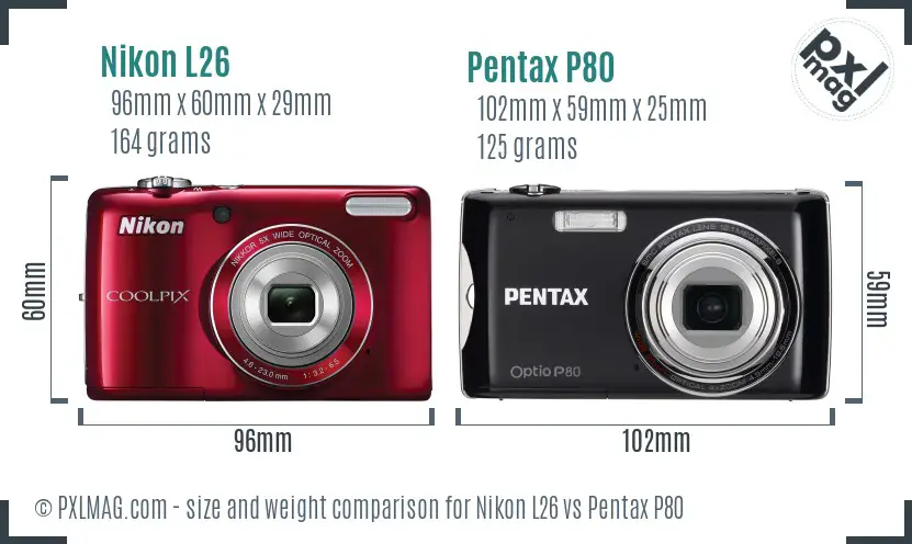 Nikon L26 vs Pentax P80 size comparison