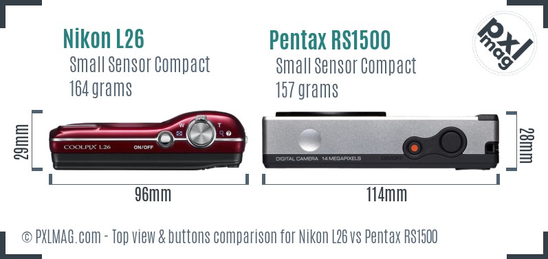 Nikon L26 vs Pentax RS1500 top view buttons comparison
