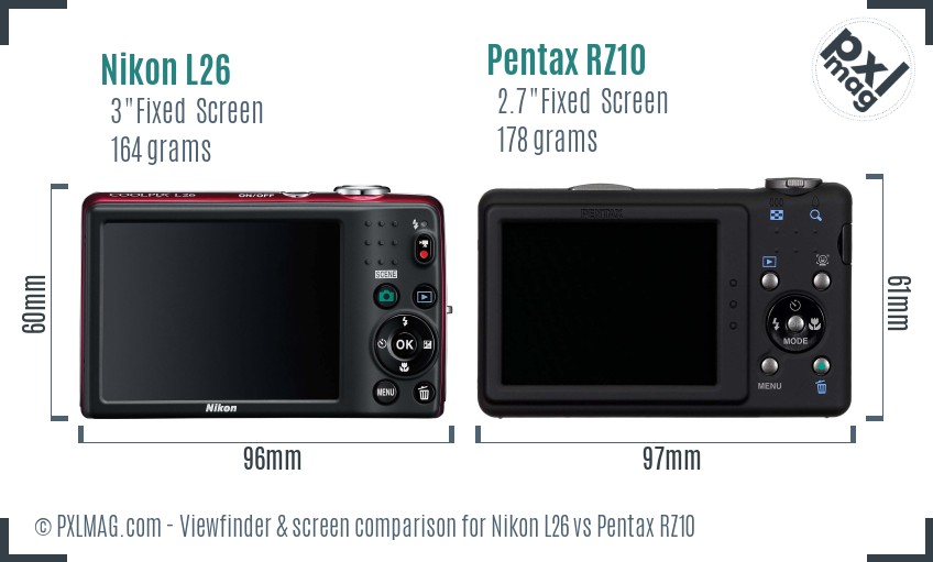 Nikon L26 vs Pentax RZ10 Screen and Viewfinder comparison