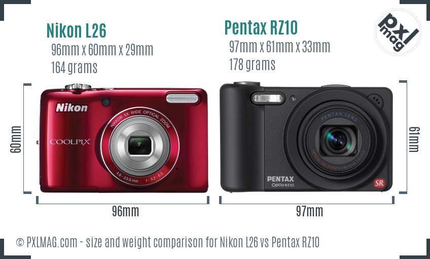 Nikon L26 vs Pentax RZ10 size comparison