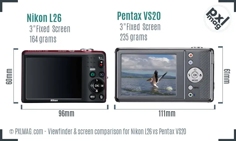 Nikon L26 vs Pentax VS20 Screen and Viewfinder comparison