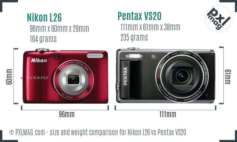 Nikon L26 vs Pentax VS20 size comparison