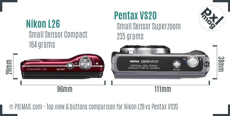 Nikon L26 vs Pentax VS20 top view buttons comparison