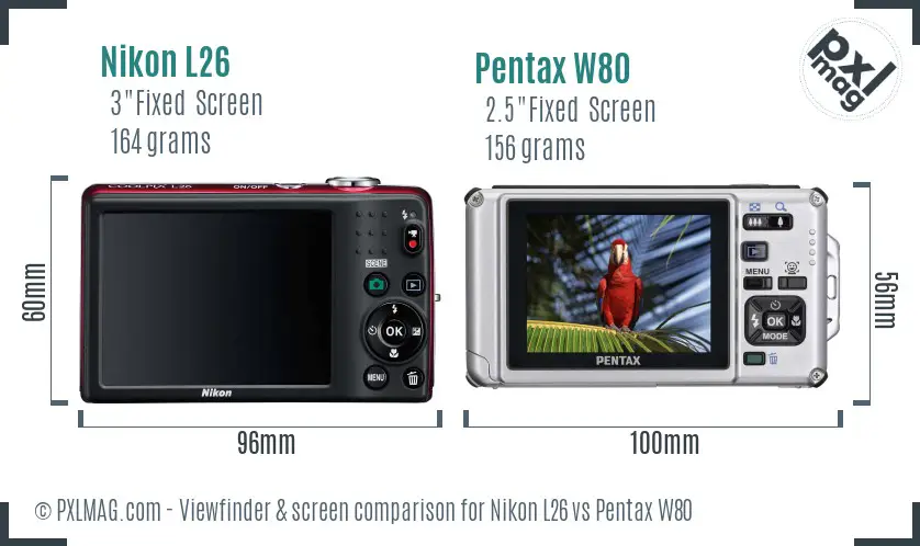 Nikon L26 vs Pentax W80 Screen and Viewfinder comparison
