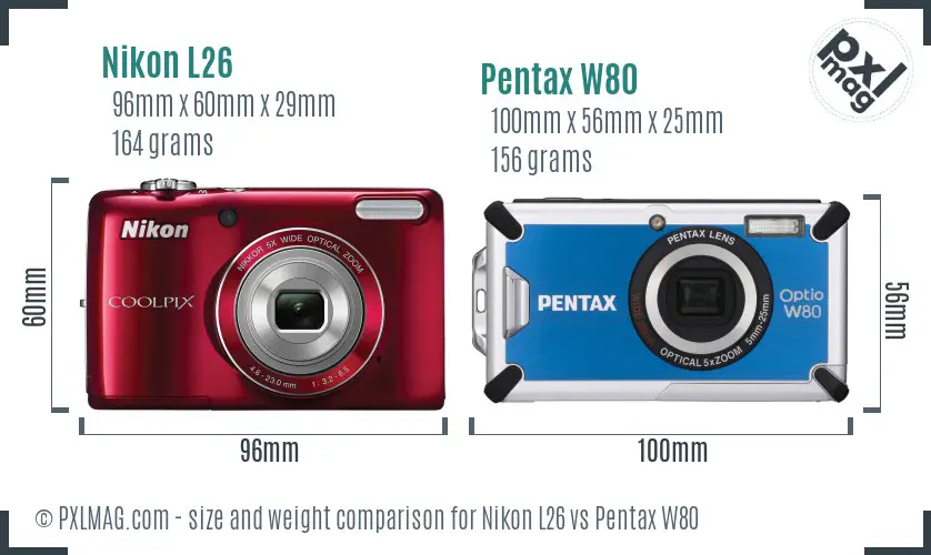 Nikon L26 vs Pentax W80 size comparison