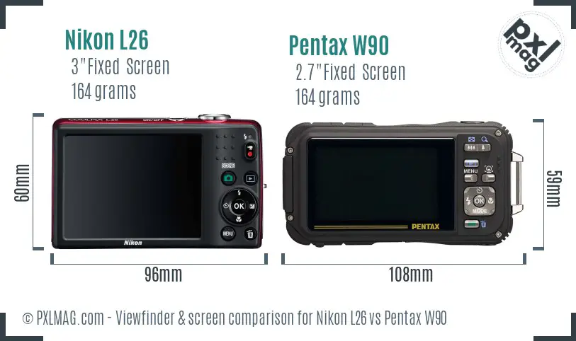 Nikon L26 vs Pentax W90 Screen and Viewfinder comparison