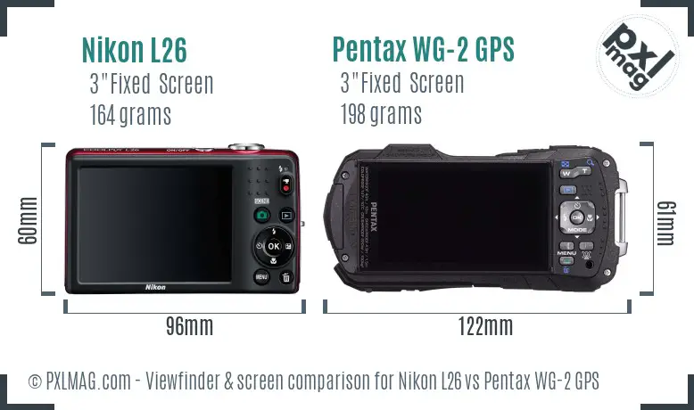 Nikon L26 vs Pentax WG-2 GPS Screen and Viewfinder comparison