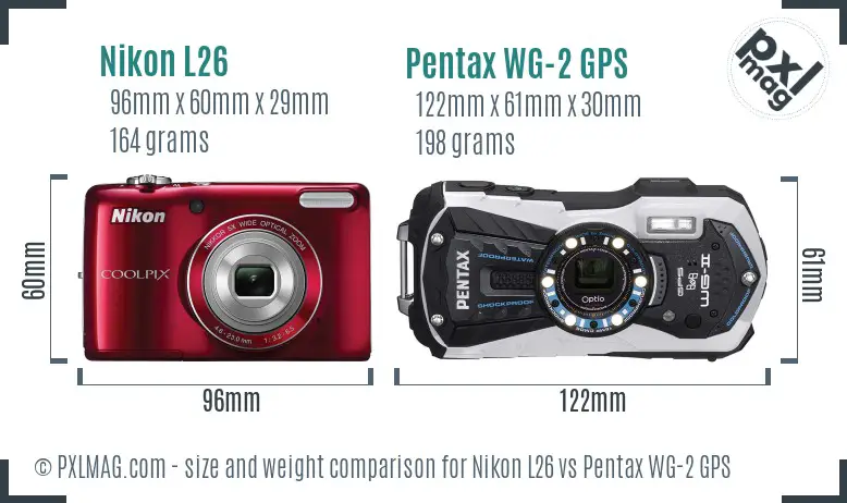 Nikon L26 vs Pentax WG-2 GPS size comparison