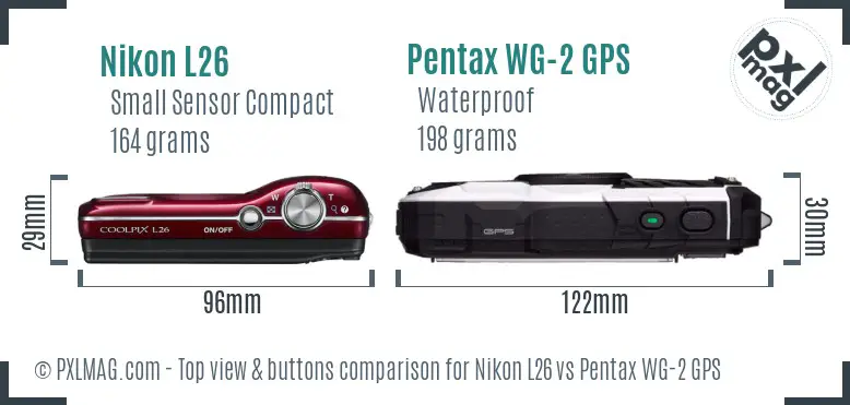 Nikon L26 vs Pentax WG-2 GPS top view buttons comparison