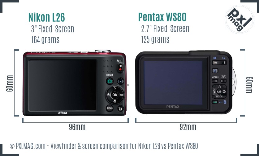 Nikon L26 vs Pentax WS80 Screen and Viewfinder comparison