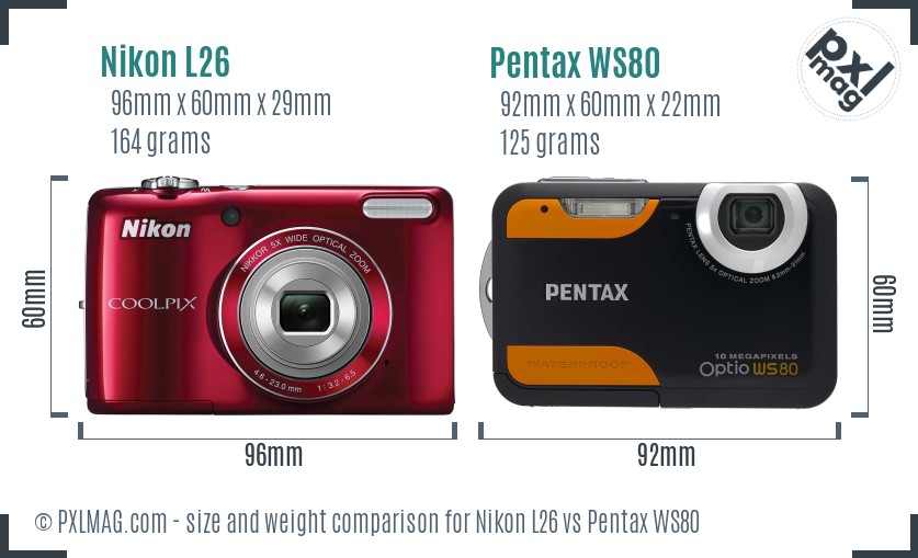 Nikon L26 vs Pentax WS80 size comparison Nikon L26 vs Pentax WS80 size comparison