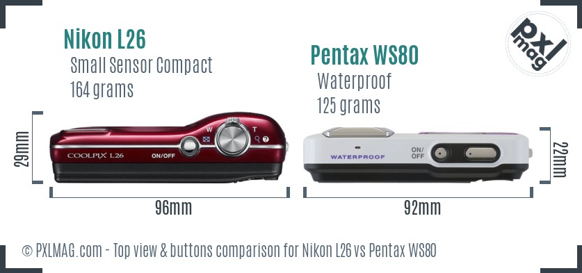 Nikon L26 vs Pentax WS80 top view buttons comparison