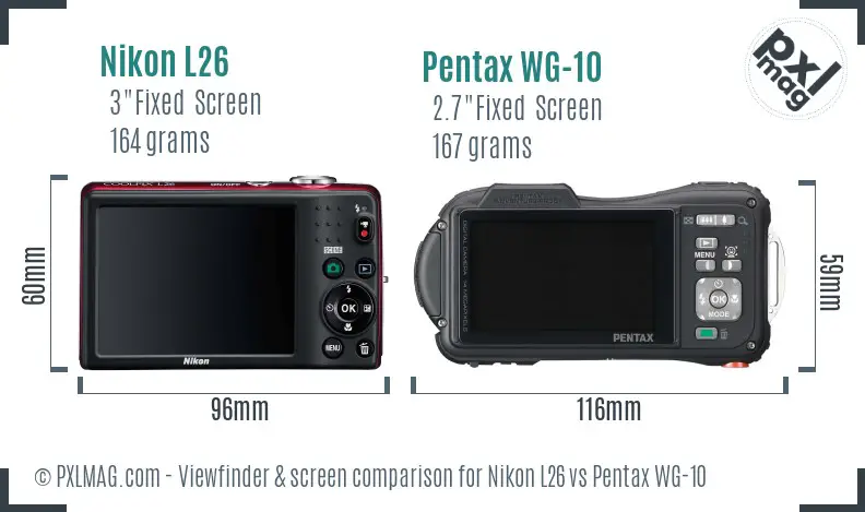 Nikon L26 vs Pentax WG-10 Screen and Viewfinder comparison
