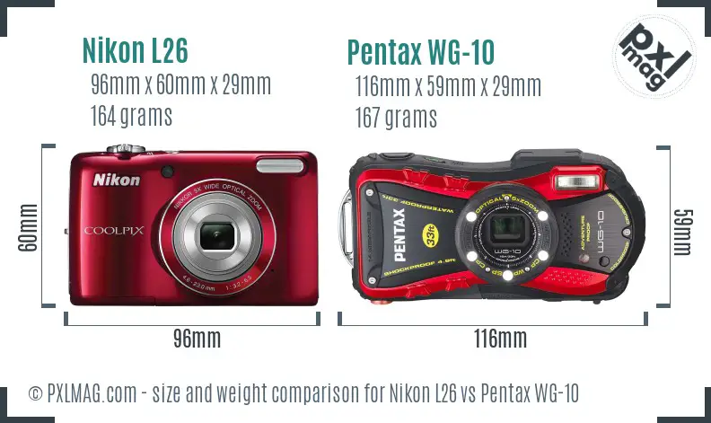 Nikon L26 vs Pentax WG-10 size comparison
