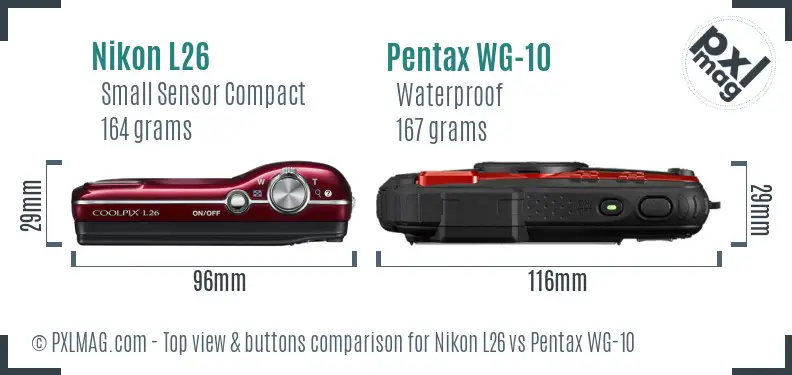 Nikon L26 vs Pentax WG-10 top view buttons comparison