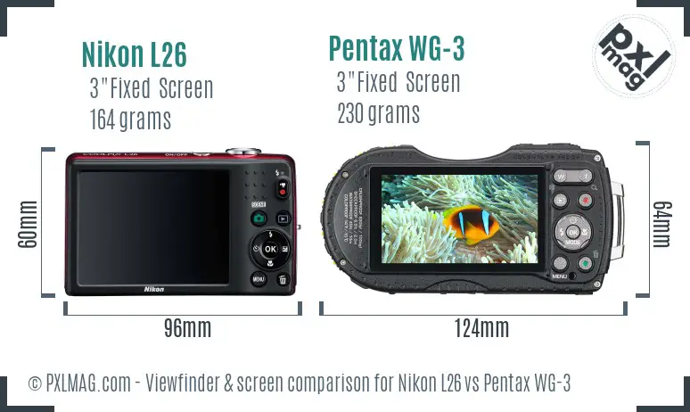 Nikon L26 vs Pentax WG-3 Screen and Viewfinder comparison