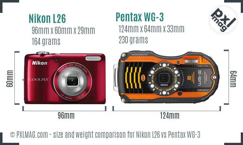Nikon L26 vs Pentax WG-3 size comparison