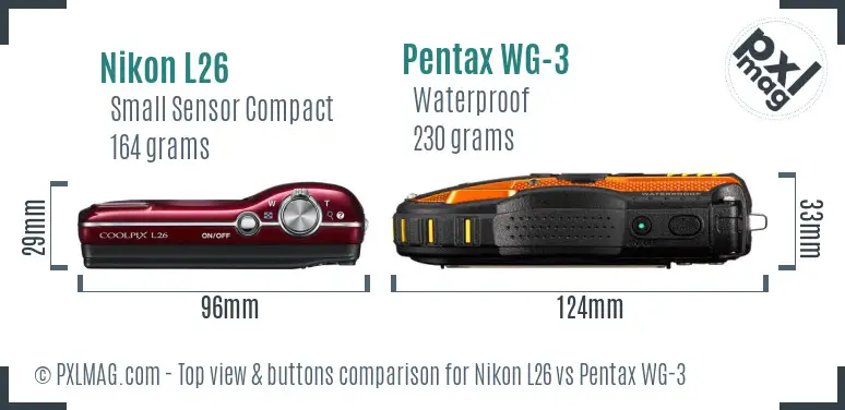 Nikon L26 vs Pentax WG-3 top view buttons comparison