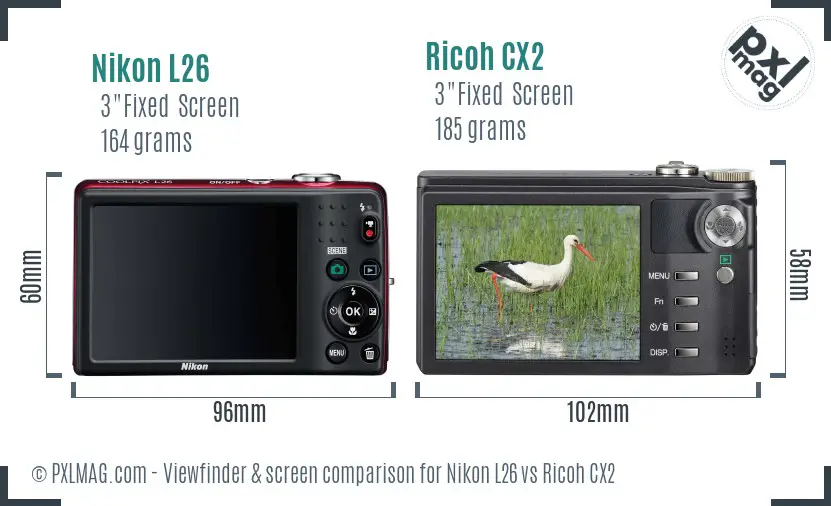 Nikon L26 vs Ricoh CX2 Screen and Viewfinder comparison