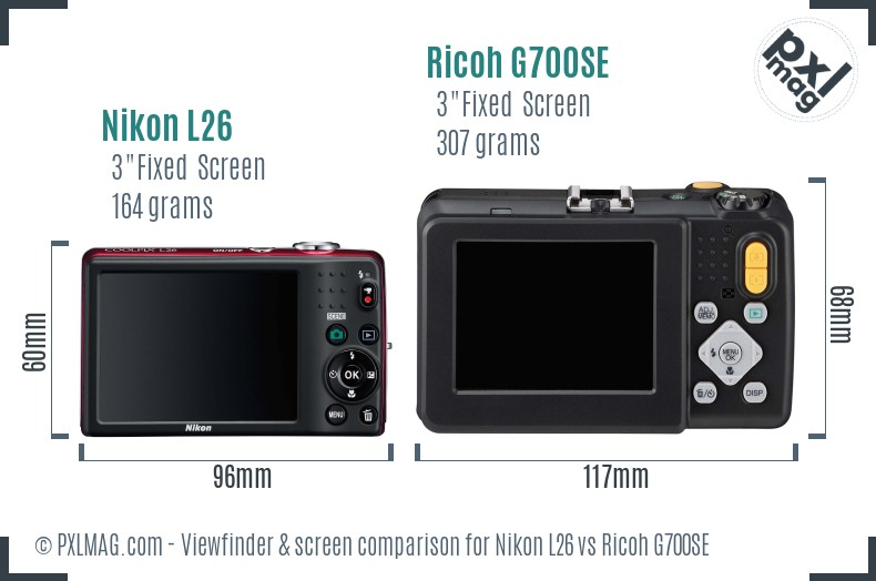 Nikon L26 vs Ricoh G700SE Screen and Viewfinder comparison