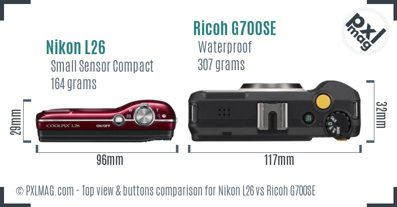 Nikon L26 vs Ricoh G700SE top view buttons comparison