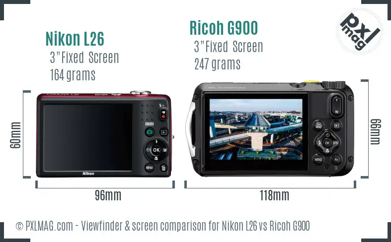 Nikon L26 vs Ricoh G900 Screen and Viewfinder comparison