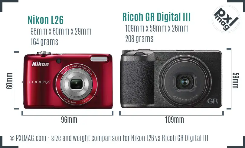Nikon L26 vs Ricoh GR Digital III size comparison Nikon L26 vs Ricoh GR Digital III size comparison