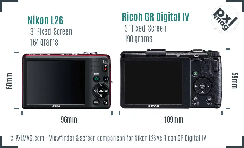 Nikon L26 vs Ricoh GR Digital IV Screen and Viewfinder comparison
