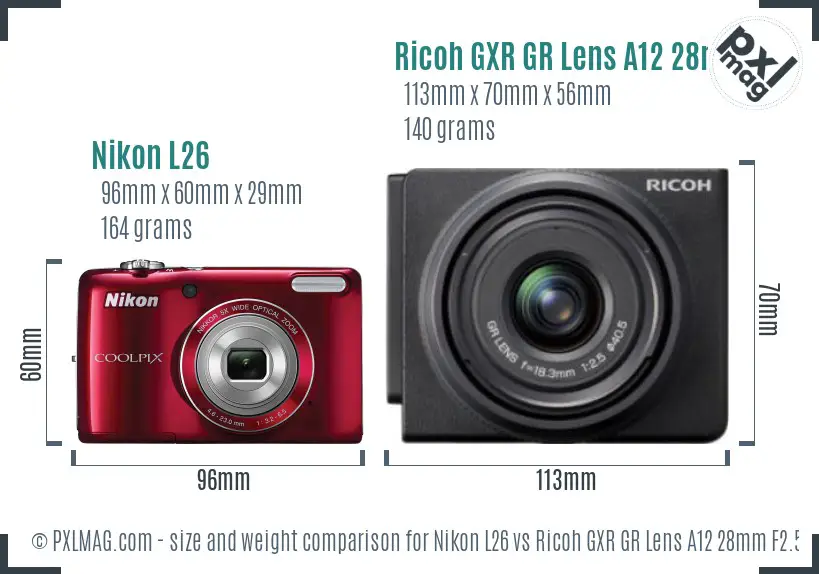 Nikon L26 vs Ricoh GXR GR Lens A12 28mm F2.5 size comparison