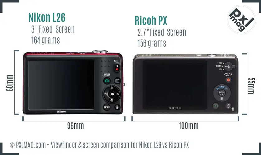 Nikon L26 vs Ricoh PX Screen and Viewfinder comparison Nikon L26 vs Ricoh PX Screen and Viewfinder comparison