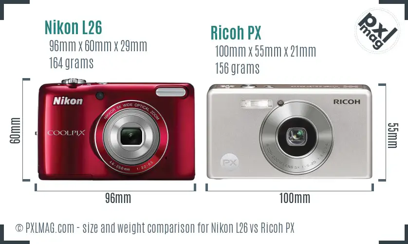 Nikon L26 vs Ricoh PX size comparison Nikon L26 vs Ricoh PX size comparison