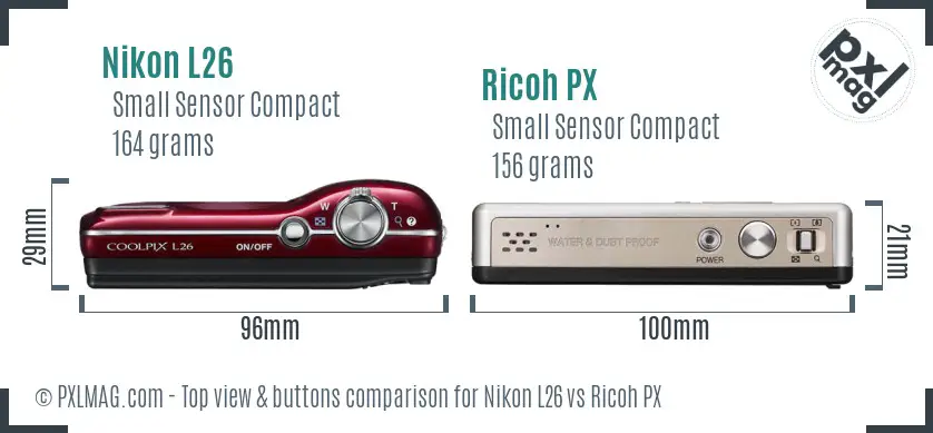 Nikon L26 vs Ricoh PX top view buttons comparison Nikon L26 vs Ricoh PX top view buttons comparison