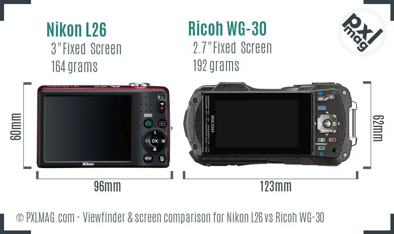 Nikon L26 vs Ricoh WG-30 Screen and Viewfinder comparison