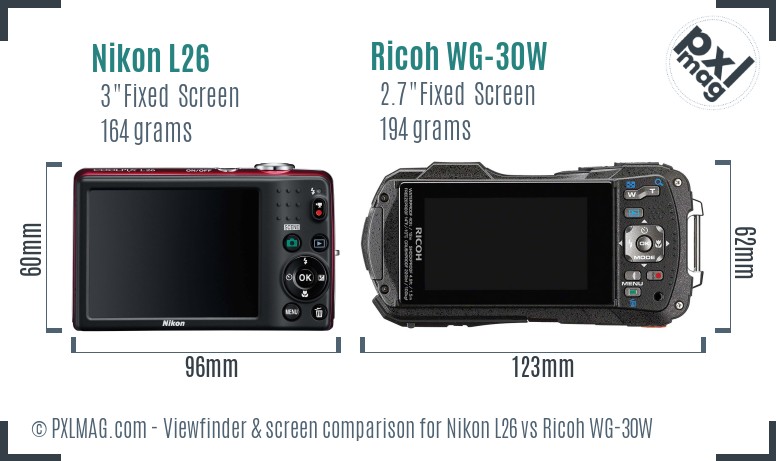 Nikon L26 vs Ricoh WG-30W Screen and Viewfinder comparison