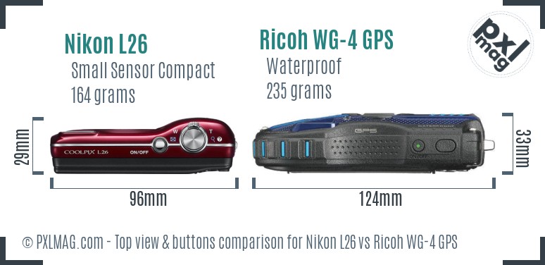 Nikon L26 vs Ricoh WG-4 GPS top view buttons comparison