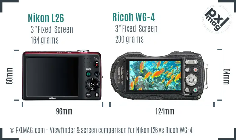 Nikon L26 vs Ricoh WG-4 Screen and Viewfinder comparison