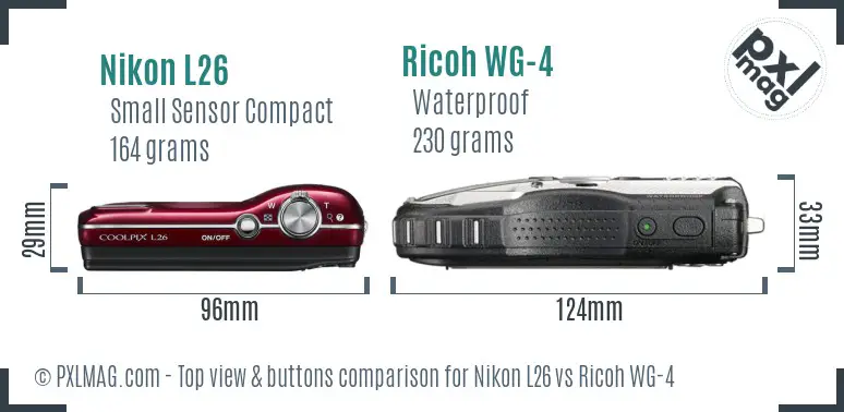 Nikon L26 vs Ricoh WG-4 top view buttons comparison