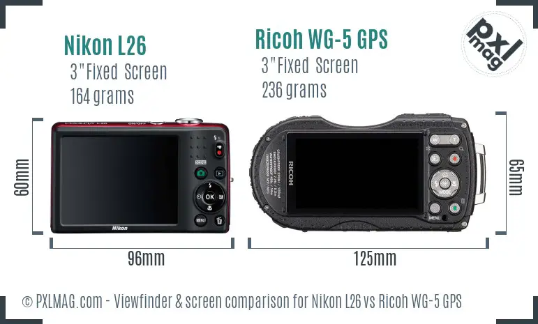 Nikon L26 vs Ricoh WG-5 GPS Screen and Viewfinder comparison