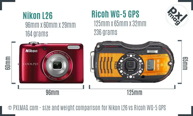 Nikon L26 vs Ricoh WG-5 GPS size comparison