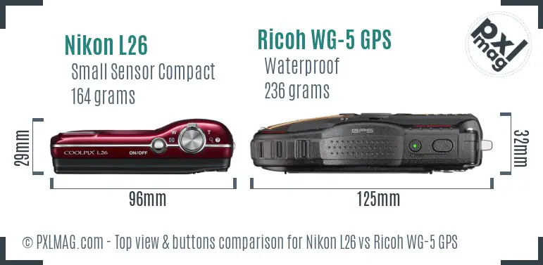 Nikon L26 vs Ricoh WG-5 GPS top view buttons comparison