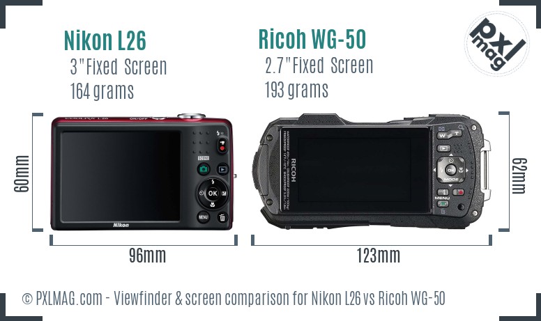 Nikon L26 vs Ricoh WG-50 Screen and Viewfinder comparison