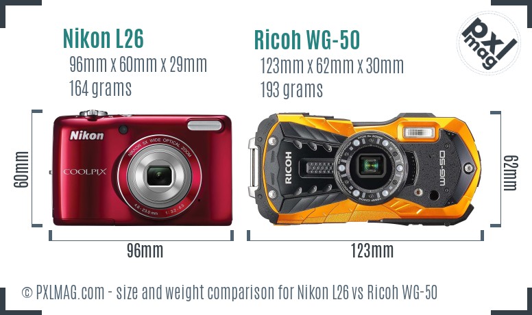 Nikon L26 vs Ricoh WG-50 size comparison Nikon L26 vs Ricoh WG-50 size comparison