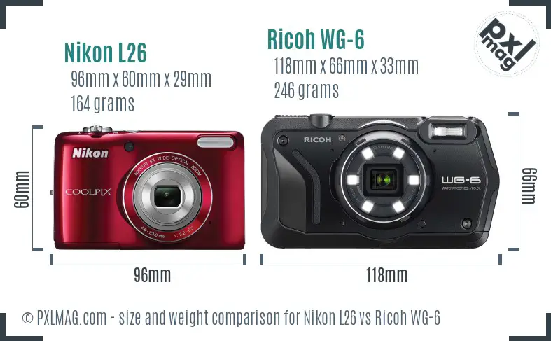 Nikon L26 vs Ricoh WG-6 size comparison